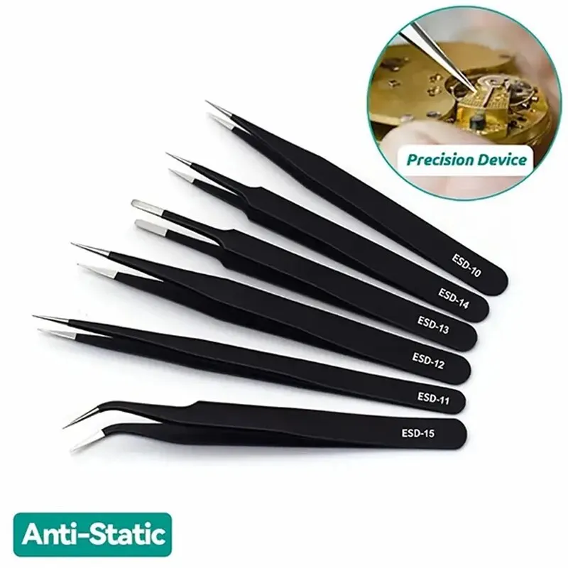 Electronics Repair Tools - 6pcs Precision Long Tweezers Set ESD