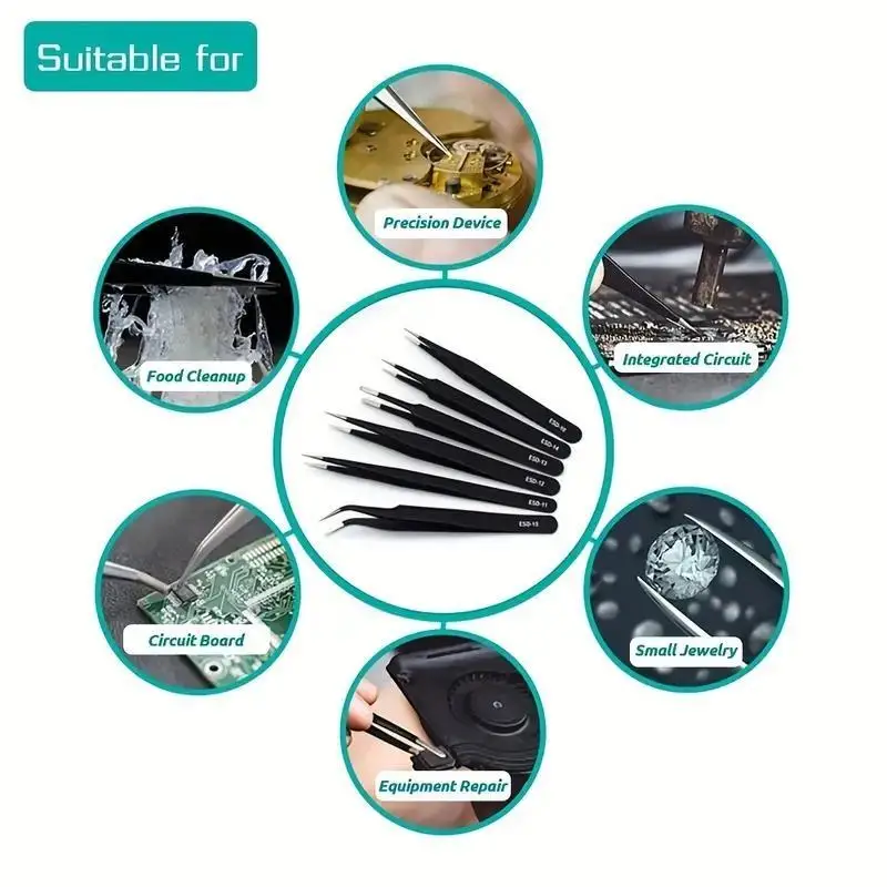 6pcs Precision Long Tweezers S - Electronics Repair Tools recensione e prezzo